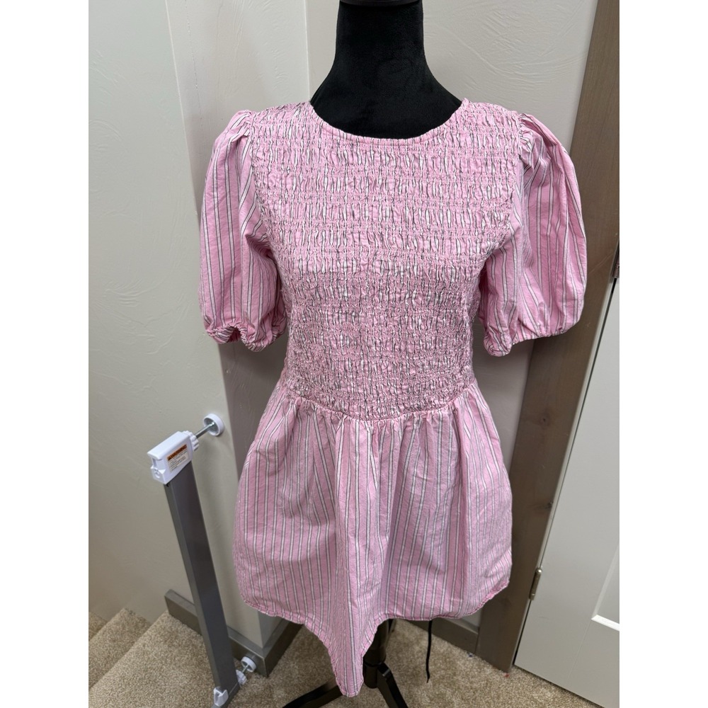 Old Navy Smocked Puff Sleeve Babydoll Dress Pink Cottagecore Coquette Girly M